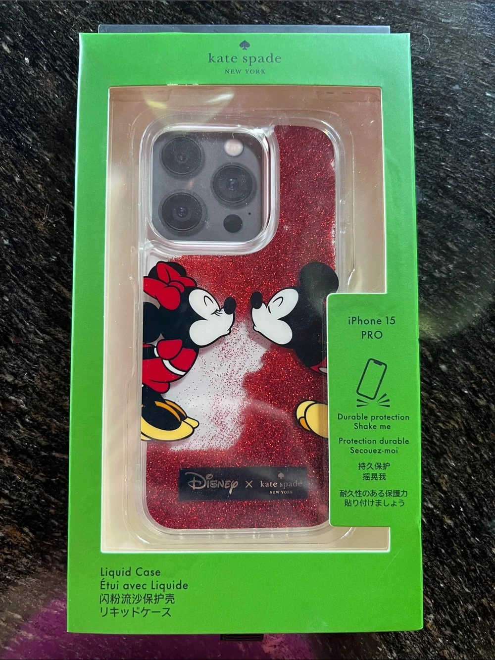 kate spade New York Red Glitter Mickey & Minnie iPhone 15 Pro Case - Picture 1 of 2